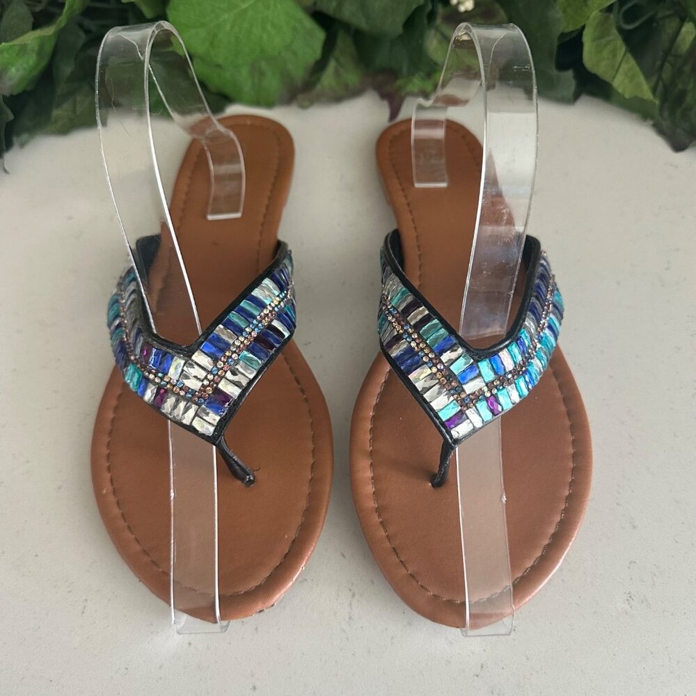 Capelli New York Beaded Thong Sandals Size 9 Brown & Multicolor